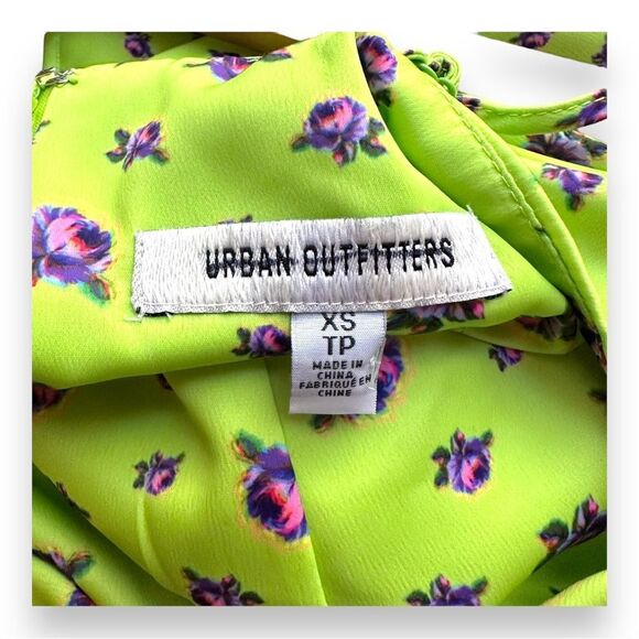 UO | 90s Spaghetti Strap Camisole Tube Dress Neon Floral Satin Stretch XS NWOT - Picture 9 of 9